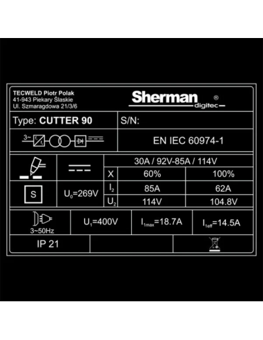 Przecinarka plazmowa Sherman CUTTER 110 - zestaw - SINW-CUTTER110 - Sherman - 11