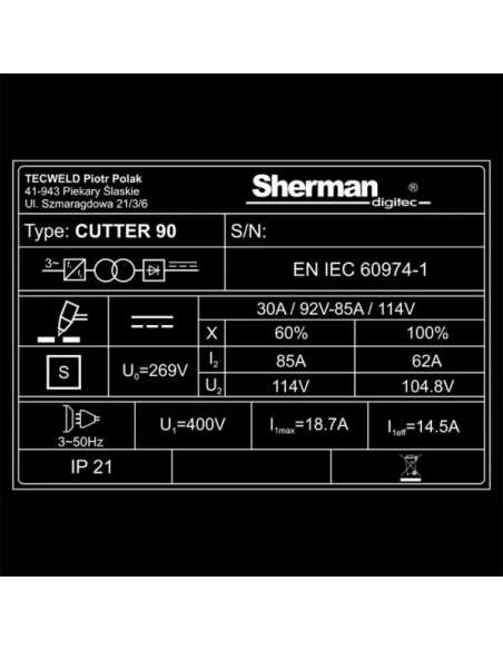Przecinarka plazmowa Sherman CUTTER 110 - zestaw - SINW-CUTTER110 - Sherman - 11