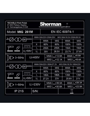 Spawarka Sherman MIG 261M/4R - zestaw
