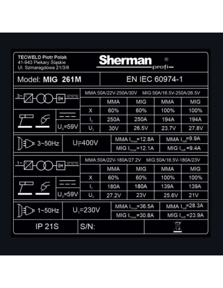Spawarka Sherman MIG 261M/4R - zestaw
