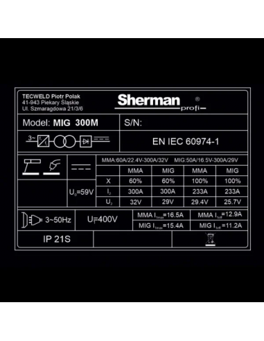 Spawarka Sherman MIG 300M/4R - zestaw