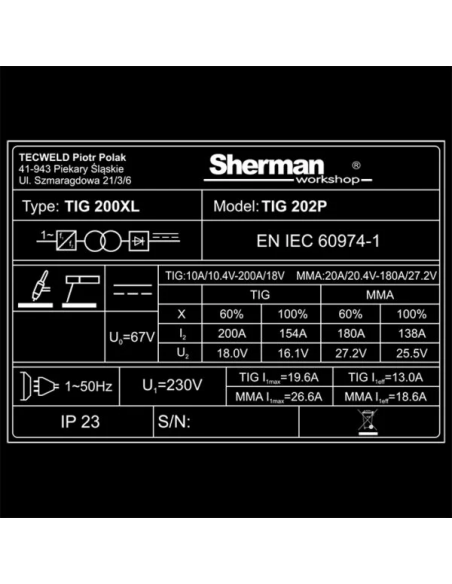 Spawarka Sherman TIG 202P - zestaw