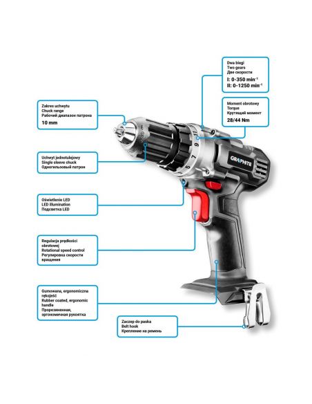 Wiertarko-wkrętarka akumulatorowa Graphite Energy+ 18 V - 58G000-SET1 - Graphite - 3