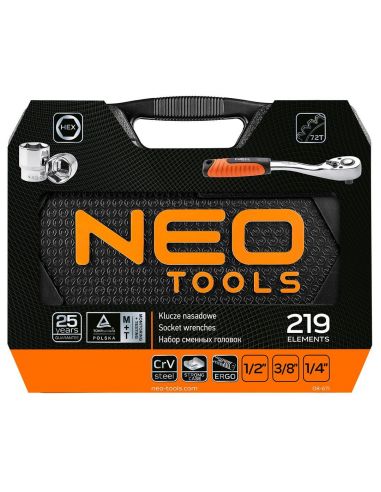 Zestaw kluczy nasadowych 1/2" 3/8" 1/4" 219 el. Neo Tools - 08-671 - NEO Tools - 6