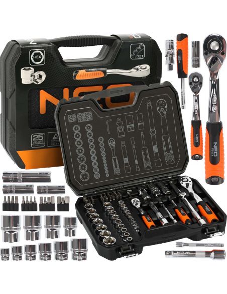 Zestaw kluczy nasadowych 1/2" 1/4" 73 el. Neo Tools - 08-673 - NEO Tools - 1