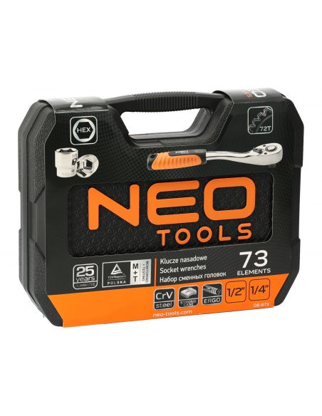Zestaw kluczy nasadowych 1/2" 1/4" 73 el. Neo Tools - 08-673 - NEO Tools - 3