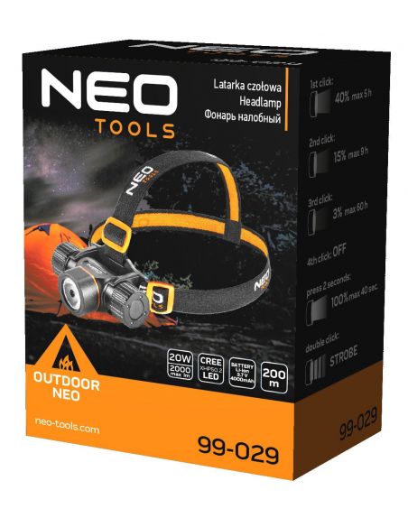 Latarka czołowa akumulatorowa 2000 lm USB Neo Tools - 99-029 - NEO Tools - 3