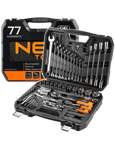 Zestaw kluczy nasadowych 1/2" 1/4" CrV 77 el. Neo Tools - 08-915 - NEO Tools - 1
