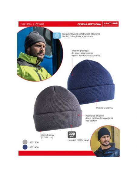 Ciepła czapka akrylowa dwuwarstwowa Lahti Pro - L1021-G - Lahti Pro - 7