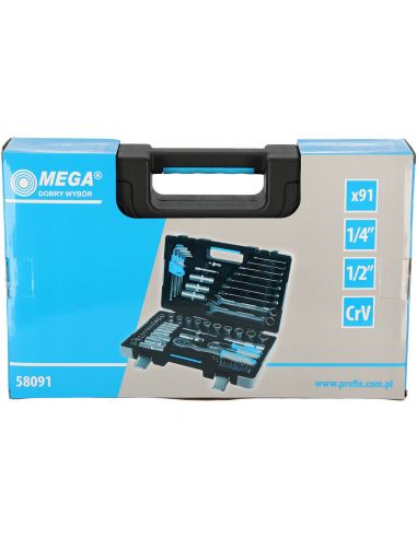 Zestaw kluczy płaskich i nasadowych 1/4" 1/2"  91 el. Mega - 58091 - Mega - 10